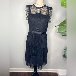 Heart loom black ruffle lace tiered sheer midi dress size Large goth punk